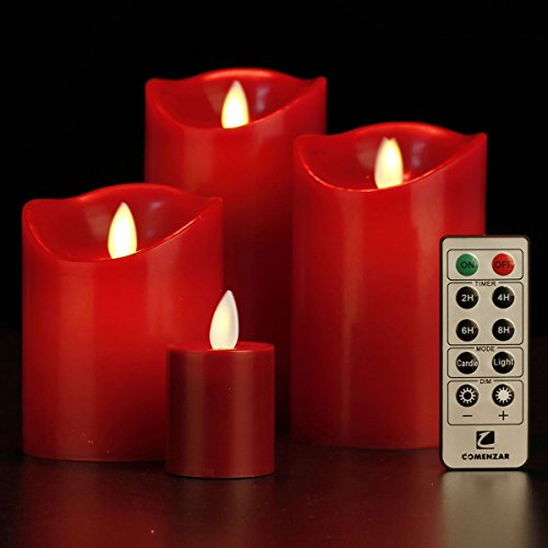Flameless Candles Red Battery Operated Candles with Remote Timer Set of