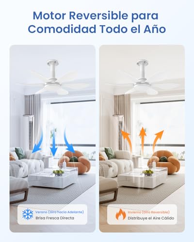 Foco Ventilador de Techo con Luz de 28", Reversible | Fácil Instalación, Potente Flujo de Aire con 6 Aspas, Luz Regulable y Control Remoto