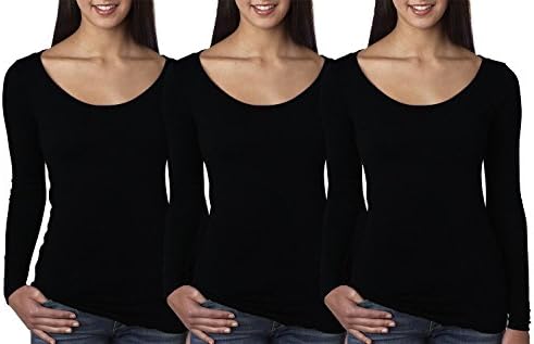 NIliker Basic Scoop neck Long Sleeve T-Shirts (XS-XL) (Medium/8, 3 Pack Black,Black,Black)