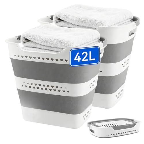 2个42L带手柄可折叠塑料洗衣篮