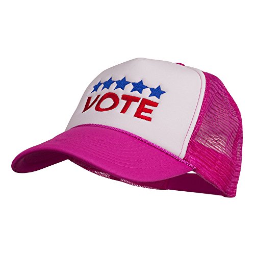 E4hats Vote with Stars Embroidered Foam Mesh Back Cap - Hot Pink White OSFM