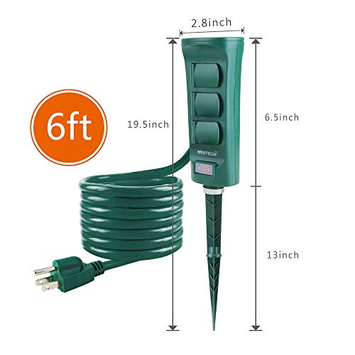 Outdoor Power Strip with Weatherproof Cover, 6 FT Extension Cord and 6