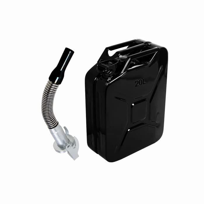 ASC - 20L Black Jerry Can with Flexi Spout Made of Metal - for Fuel, Petrol, Diesel - Heavy Duty Metal with Tripple Handle and Locking Seal - 20 Litre