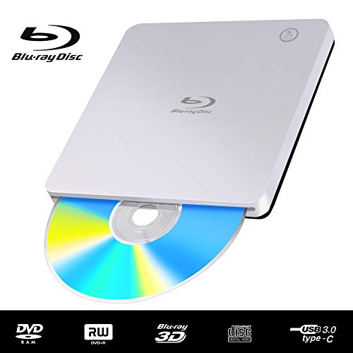 External Blu Ray DVD Drive Player, USB 3.0 and Type-C Blu-Ray 3D BD Drive Slot-in Ultra-Slim Optical CD DVD Burner Compatible with Windows XP/7/8/10, MacOS, Linux for MacBook, Laptop, Desktop