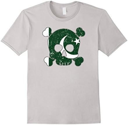 Mens Pakistan Flag Skulls T Shirt Pakistani Flag Shirt 2XL Silver