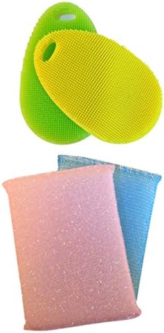 TOKKA Set of Antibacterial Silicone Sponges for Dishes & Scouring Pads-Food Grade Dish Scrubbers and Kitchen Sponges for Cleaning Fruit, for Body and Bath, or General Cleaning-Multipurpose Scrubber