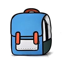3D Style 2D Drawing Cartoon Bag Comic 3D Shoulders Bag Backpack (Blue)