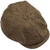 Biddy Murphy Irish Wool Tweed Newsboy Cap for Men, Herringbone | Made in Ireland, 100% Wool Flat Hat, Traditional Button-Top Design