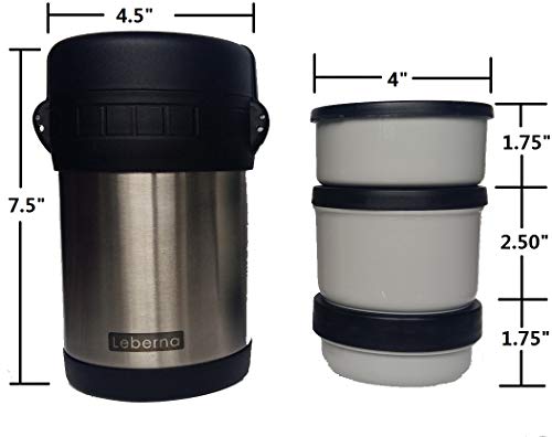 Leberna Stainless Steel Insulated Thermal Double Wall Vacuum Flask Thermos Food Jar 29 oz Wide Mouth Mug Travel Lunch Box Easy Open Lid & Carry Strap 3 Durable Cooker Bowl Cup Hot Cold NOT LIQUID SOUP