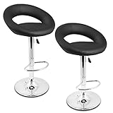LANGRIA Black Bar Stools Adjustable Swivel Counter Height Stools with Leatherette Exterior, Chrome Plated Footrest and Base for Bar, Counter or Home,Set of 2