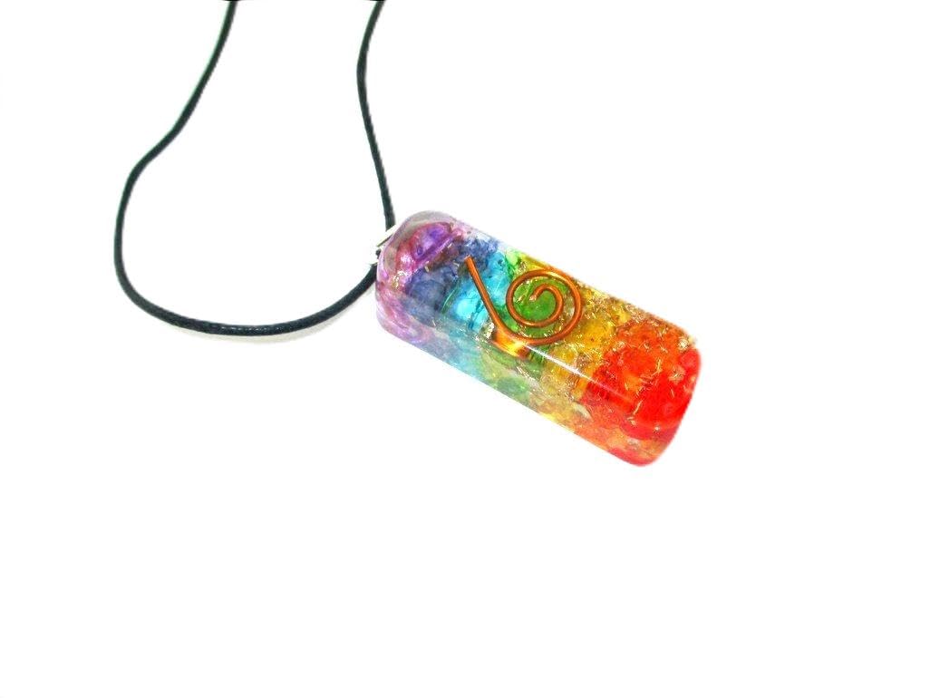 Jet International Rainbow Orgone Pendant 2.5 inch Approx. Gemstone Chakra Balancing Love Gift Healing Energy Progress Prosperity w/Chord Pouch