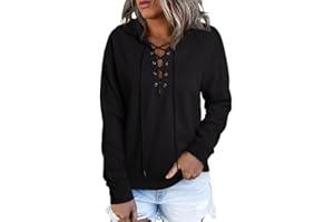 Dokotoo Womens 2024 Fashion Lace Up V Neck Drawstring Hoodies Sweatshirt Pullover Tops
