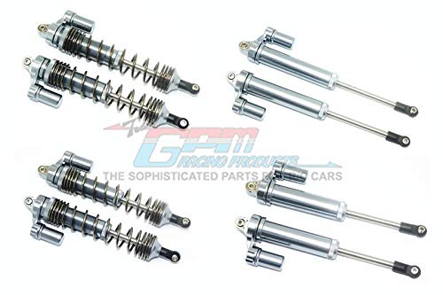 Traxxas Unlimited Desert Racer 4X4 (#85076-4) Upgrade Parts Aluminum Front+Rear L-Shape Piggy Back Damper - 8Pc Set Gray Silver