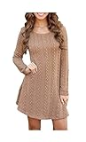 ARJOSA Women's Elasticity Sleeve Round Neck Cable Knit Pullover Dress Sweater