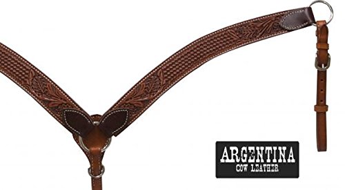Showman Argentina Cow Leather Floral & Basket Weave Tooled Breast Collar