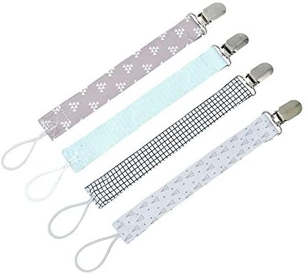 Tcplyn Pack of 4 Baby Dummy Clips Double Sided Printing Pacifier Holder Straps for Baby Girls and Boys