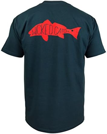 Wicked Catch Slot Redfish Fishing T-Shirt (Navy Blue, L)
