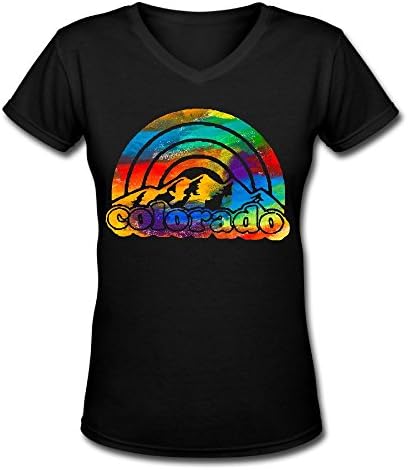 Rainbow Ski Snowboard Colorado Women Casual T Shirt Comfy Short Sleeve Top Tee V Neck XXL