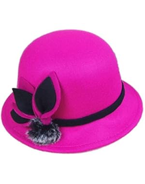 Womens Elegant Flower Wool Cloche Bucket Pom Pom Bowler Hat