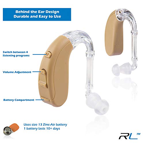 R&L Hearing Amplifiers 18A, Digital Sound Amplifier Device, Aid for Adults and Seniors, 10 Days of Battery Life (Beige)