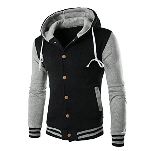 kaifongfu Men Blouse, Outwear Sweater Winter Slim Hoodie Warm Hooded Sweatshirt Coat Jacket (M, Gray) - Thumbnail 2