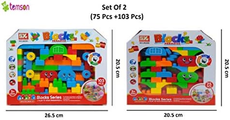 TEMSON Building & Construction Blocks for Kids (Multi-Color) (75+103 Pcs)