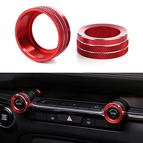 ANFOKAS AC Button Switch Cover Trim Air Conditioning Rings Climate Control Center Console Interior Accessories Aluminum Alloy - Red
