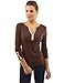 PattyBoutik Women Notch Neck Buttons Trim Blouse Top (Dark Brown Medium)