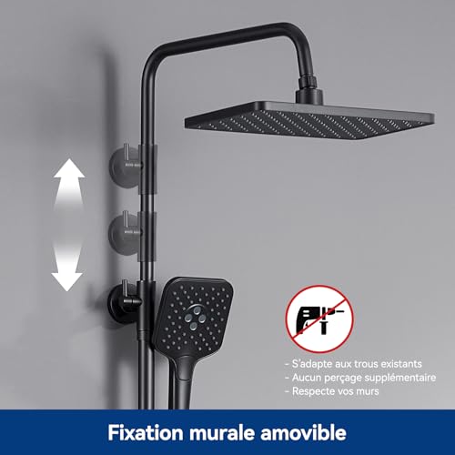 Auralum Thermostatic Shower Column with Glass Shelf, Thermostatic Mixer Tap and Shower Canopy Wide 12", 3 Water-Saving Jets - Complete Kit