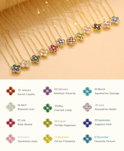 FUNEIA Necklace Women Gold Chain Birthstone Women 18k Adjustable Four Leaf Clover Emerald Diamond Gold Necklace Jewelry Gifts For Wife Mom Girlfriend Anniversary Valentine's Day Rega