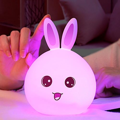 Cute Night Light Baby Nursery Lamp AOTOM Silicone Rabbit Night Light Lamp USB Rechargeable Sensitive Tap Control Bedroom Light Cartoon Nursery Lamp for Baby Kid Room (Pink with Remote Control)