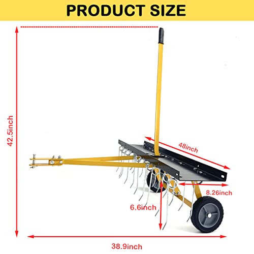 COATTOA 48Inch Lawn Sweeper Tow Behind Dethatcher, Landscape Rake
