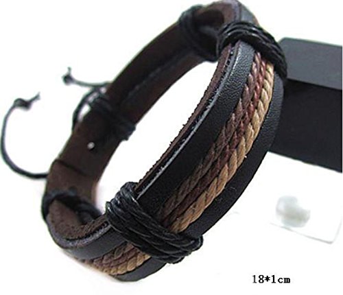 Leather and Hemp Rope Wrap Bracelet Men's Women's Friendship Braclet (Brown)
