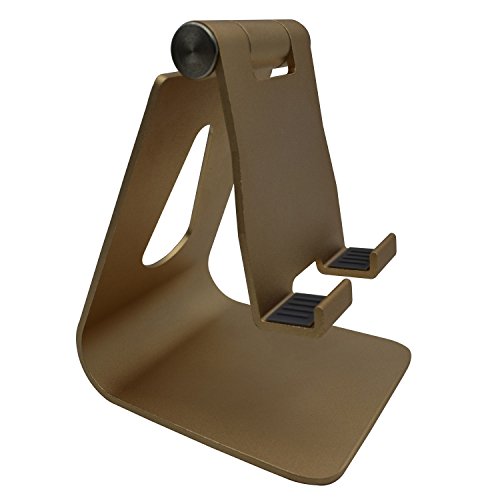 Aluminum Alloy Multi-Angle Universal Adjustable Cell Phone Tablet Stand Cradle Dock Holder for iPhone 8/8 Plus/7/7 Plus, iPhone X, Moto, Blu, Google Nexus, HTC and All Android Smartphones, Gold