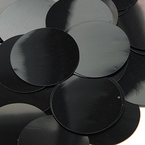 Black Shiny Round 1.5" Couture Sequin Paillettes. Made in USA. Loose sequins for embroidery, bridal, applique, arts, crafts, and embellishment.