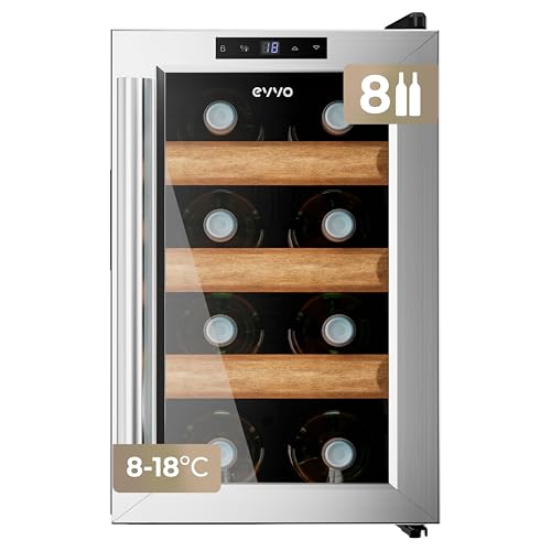 Vinoteca VT8 Inox – Enfriador de Botellas de Vino 8 Botellas, Vinoteca Pequeña Inox, Nevera para Vinos Silenciosa, Mini Nevera Tipo Minibar y Botellero Vertical