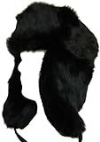 Klondike Sterling Russian Rabbit Fur Trooper Hat Ear Flaps Black 9H6621 Trapper