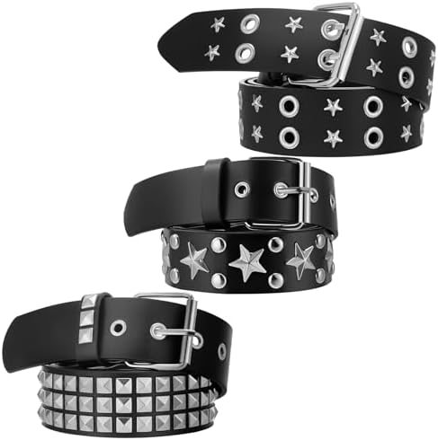 YOGEYOGE Black Studded Belt, 3 Pcs Y2K Belt Star Goth Punk  display picture 3