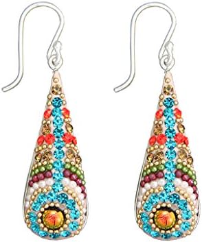 Dichroic Glass, Austrian Crystal and Silver Mosaic Drop Earrings