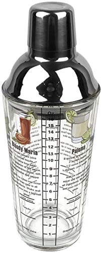 14 oz Recipe Glass Cocktail Shaker With Strainer Top - Includes 6 Cocktail Drink Recipes (Tequila Theme)
