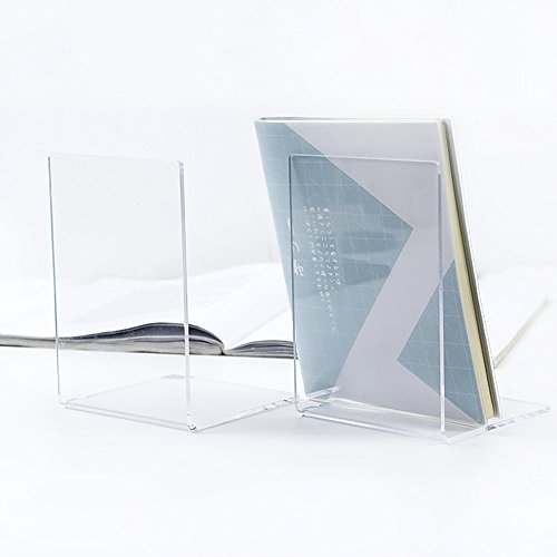 QICI 2 Pack Clear Plastic Bookends Acrylic bookends (Clear Design) - Thumbnail 4