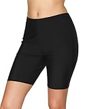 Anfilia Womens Long Board Shorts High Waist Swim Shorts Solid Swimsuit Bottom