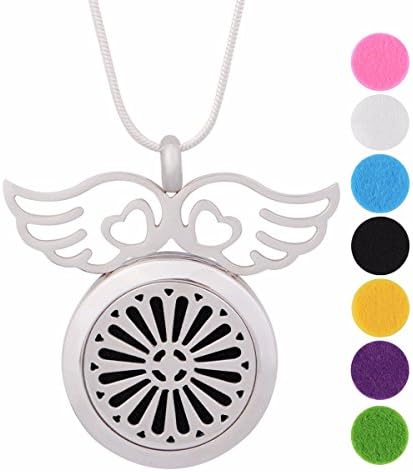 Eudora Aroma Love Wing Sunflower Essential Oil Perfume Diffuser Locket Necklace, 6 Color Pads, 24''