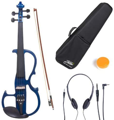 Cecilio CEVN-2BL Style 2 Silent Electric Solid Wood Violin with Ebony Fittings in Metallic Blue, Size 3/4