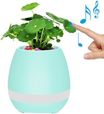 Bluetooth Speaker Music Flower Pot Rechargable LED Night Light with 7 Soft colors by MOVTEKE Playing Piano on a Real Plant Built-in 15 Piano Piece of Melodious Ringtones(Blue)