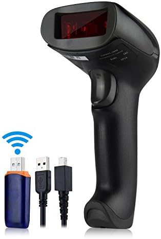 Wireless Barcode Scanner 433Mhz Handhold Long Transmission Distance Bar Code Scanner Laser Portable Barcode Reader with USB Receiver for Store,Supermarket,Warehouse，Library