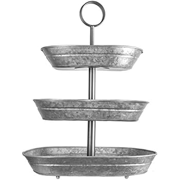 DELBRIO - 3 Tier Oblong Serving Tray & Display Stand - Rustic Decorative Galvanized Farmhouse Decor
