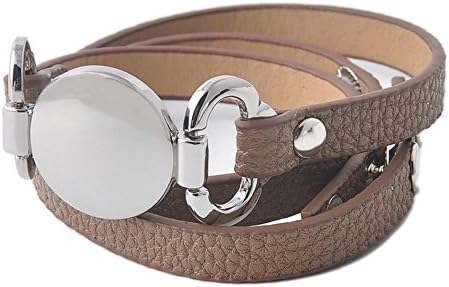 Rainbery PU Leather Wrap Bracelet for Monogram Blank Disc (silver mocha)