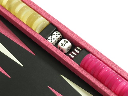 Zaza & Sacci Travel Backgammon Set - (15" Leather Case) - Pink
