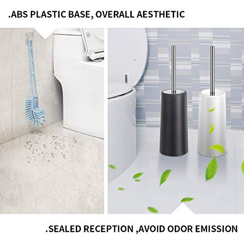 HOMTOYOU Toilet Brush and Holder Stainless Steel, Length Handle Toilet Bowl Brush Scrubber Set with Durable Bristles and Sturdy Stand for Toilet and Bathroom (White and Black 2 Pack) - Thumbnail 4